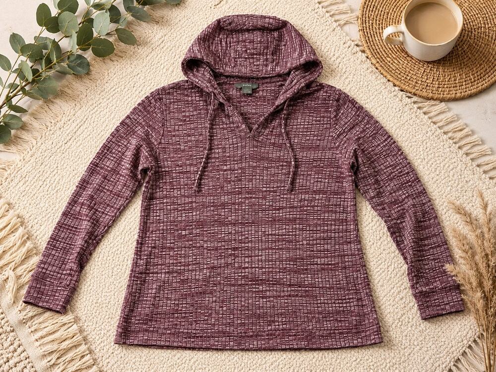 Natural Reflections Women’s 1X Burgundy Textured Hooded Pullover Tunic Top
